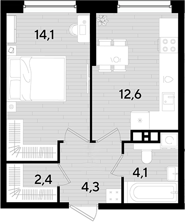 1-комн., 37.5 м², 7/16 этаж, ЖК «DОГМА ПАРК»