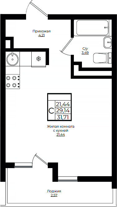 Студия, 29.14 м², 6/10 этаж, ЖК «Европа-Сити»