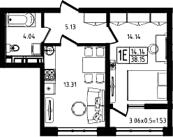 2-комн., 36.62 м², 2/7 этаж, ЖК «Яблоневый»