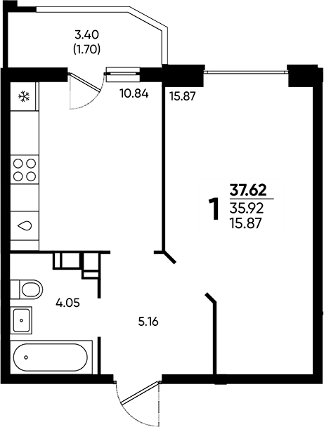 1-комн., 35.92 м², 3/20 этаж, ЖК «Достояние»