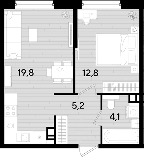 1-комн., 41.9 м², 4/16 этаж, ЖК «DОГМА ПАРК»