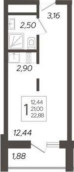 Студия, 21 м², 13/19 этаж, ЖК «Кислород»