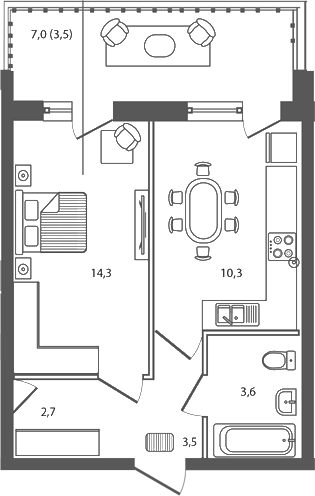 1-комн., 34.4 м², 3/9 этаж, ЖК «Сиреневый бульвар»