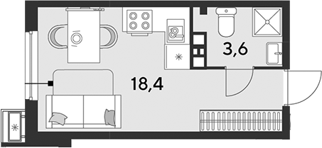 Студия, 22 м², 6/9 этаж, ЖК «Парк Победы»