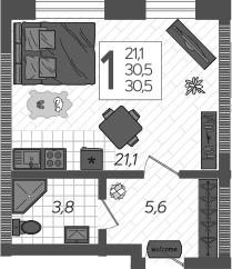 Студия, 30.5 м², 1/12 этаж, ЖК «Летний»