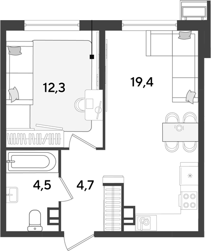 2-комн., 40.9 м², 3/9 этаж, ЖК «Парк Победы»