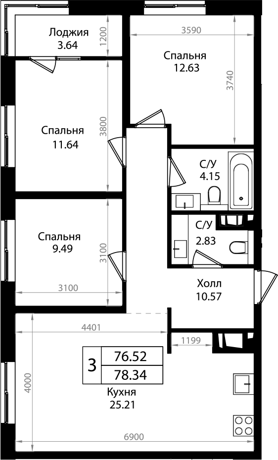 4+ комнаты, 76.52 м², 14/18 этаж, ЖК «Патрики»