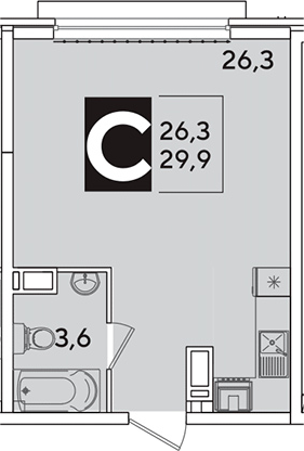 Студия, 29.9 м², 10/16 этаж, ЖК «Самолет»