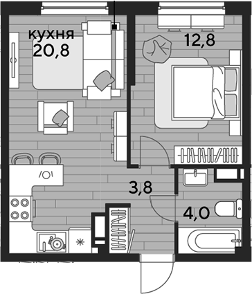 1-комн., 41.4 м², 14/16 этаж, ЖК «DОГМА ПАРК»