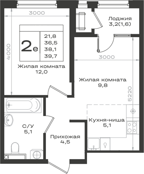 2-комн., 36.5 м², 2/9 этаж, ЖК «Нагория»