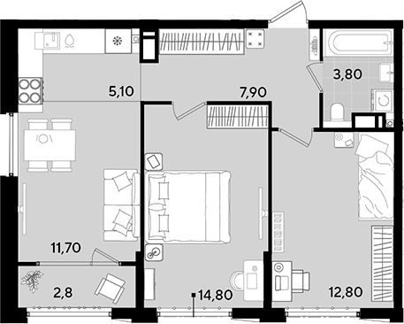 3-комн., 56.1 м², 15/18 этаж, ЖК «Порто-Ново»