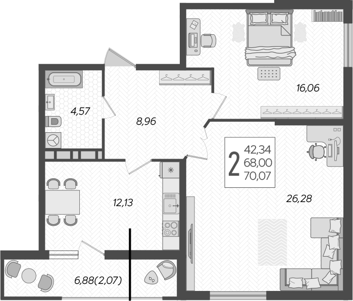 2-комн., 68 м², 3/21 этаж, ЖК «Режиссер»