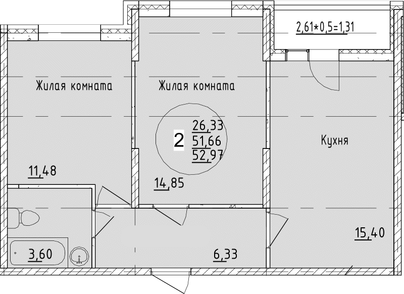 3-комн., 51.66 м², 1/19 этаж, ЖК «Друг»