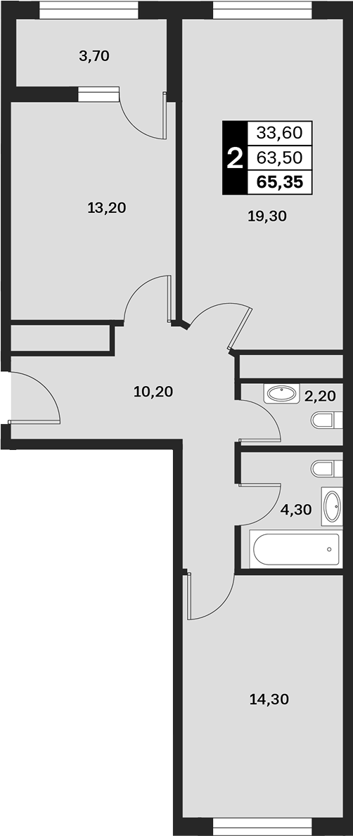 2-комн., 63.5 м², 3/9 этаж, ЖК «Аксис Патриот»