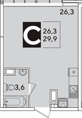 Студия, 29.9 м², 15/16 этаж, ЖК «Самолет»