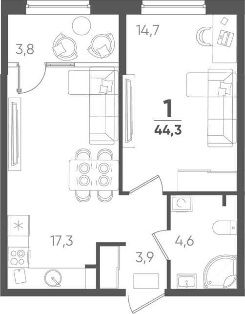 Продается 1-комн. квартира, 40.5 м²