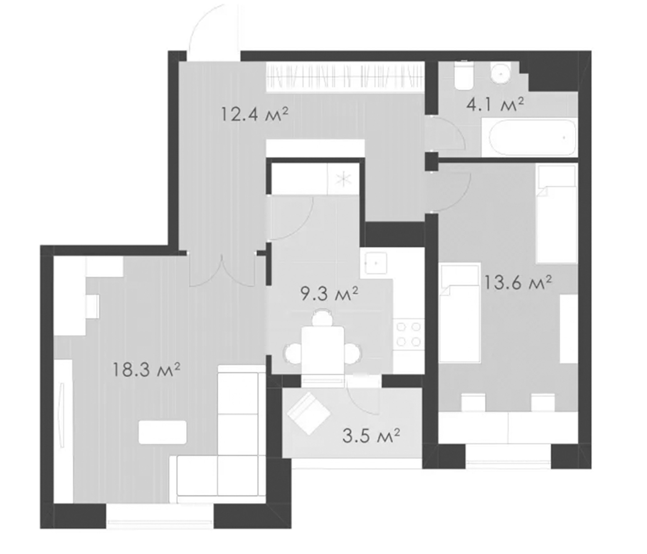 2-комн., 57.7 м², 16/20 этаж, ЖК «Выбор»