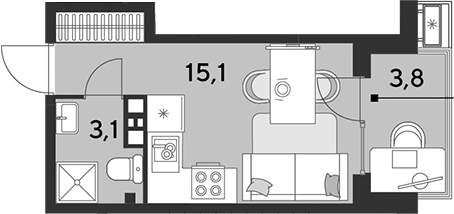 Студия, 18.2 м², 3/9 этаж, ЖК «Парк Победы»