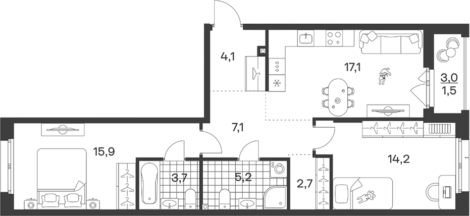 Продается 3-комн. квартира, 70 м²