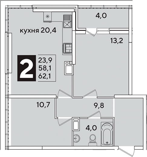 3-комн., 58.1 м², 16/16 этаж, ЖК «Самолет»