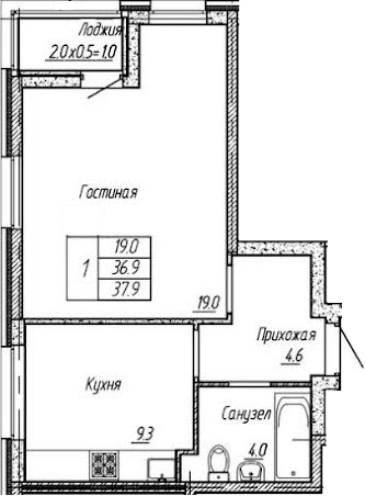 1-комн., 36.9 м², 2/18 этаж, ЖК «Архитектор. ГК ЮгСтройИнвест»