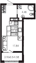 Студия, 22.32 м², 2/9 этаж, ЖК «Суворов»