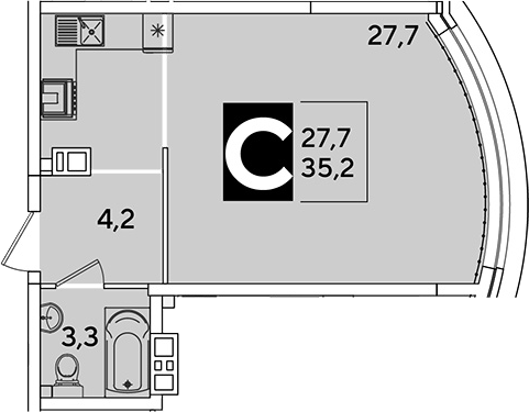 Студия, 35.2 м², 8/16 этаж, ЖК «Самолет»