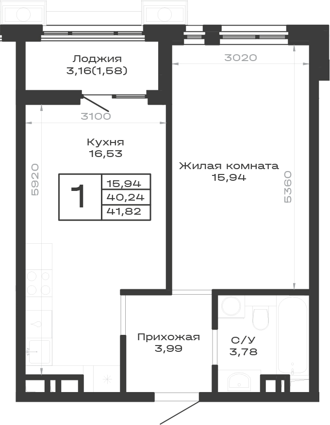 1-комн., 40.24 м², 2/9 этаж, ЖК «Суворов. ГК Во-первых»