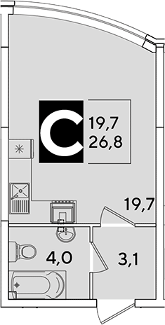 Студия, 26.8 м², 1/16 этаж, ЖК «Самолет»