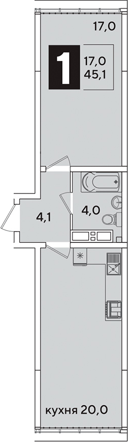 2-комн., 45.1 м², 16/16 этаж, ЖК «Самолет»