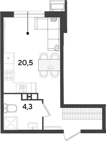 Студия, 24.8 м², 6/18 этаж, ЖК «Парк Победы»