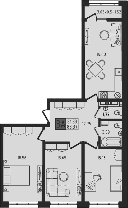 4+ комнаты, 81.85 м², 4/9 этаж, ЖК «Яблоневый»