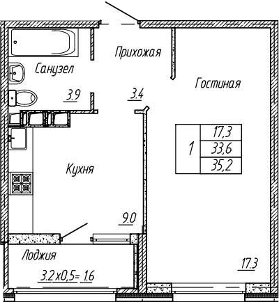 1-комн., 33.6 м², 5/18 этаж, ЖК «Архитектор. ГК ЮгСтройИнвест»