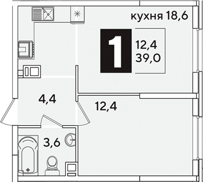 2-комн., 39 м², 2/16 этаж, ЖК «Самолет»