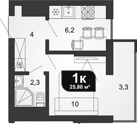 1-комн., 22.5 м², 17/19 этаж, ЖК «Сочи Парк»
