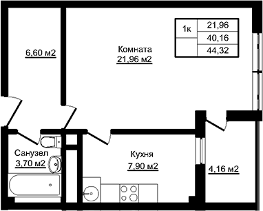 1-комн., 40.16 м², 12/12 этаж, ЖК «Южный парк. СЗ Корона»
