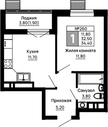 1-комн., 32.5 м², 4/9 этаж, ЖК «Традиции»