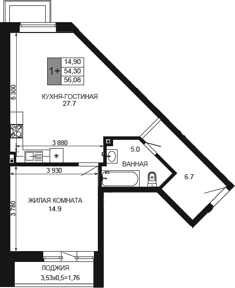Продается 2-комн. квартира, 54.32 м²