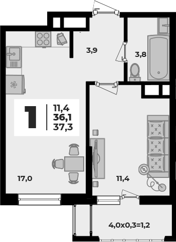 2-комн., 36.1 м², 1/8 этаж, ЖК «Родной дом 5»