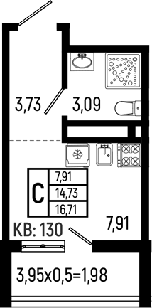 Студия, 14.73 м², 13/18 этаж, ЖК «Ботаника Хиллс»