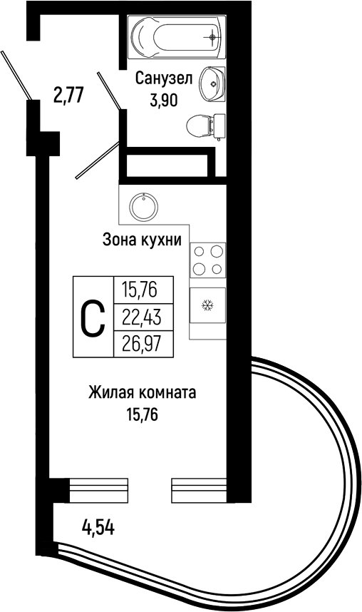 Студия, 22.61 м², 13/16 этаж, ЖК «Sun Hills Ольгинка»