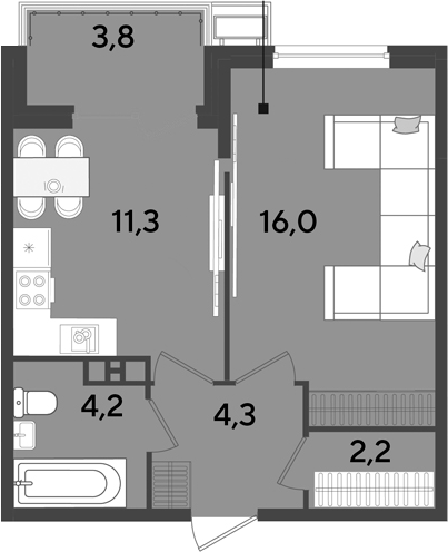 1-комн., 38 м², 5/9 этаж, ЖК «Парк Победы»