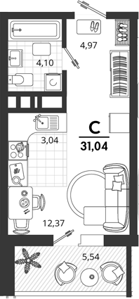 Студия, 25.5 м², 16/18 этаж, ЖК «Родные Просторы»
