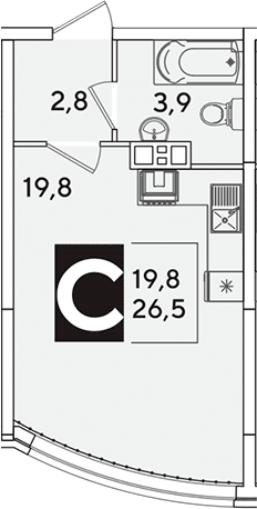Студия, 26.5 м², 4/16 этаж, ЖК «Самолет»