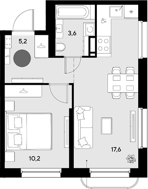 2-комн., 36.6 м², 12/16 этаж, ЖК «Грейд»