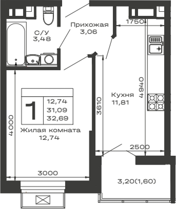 Продается 1-комн. квартира, 31.09 м²
