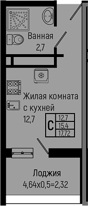 Студия, 15.4 м², 8/14 этаж, ЖК «Sun Hills Ольгинка»