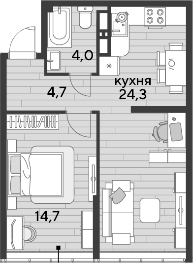 1-комн., 47.7 м², 15/16 этаж, ЖК «DОГМА ПАРК»