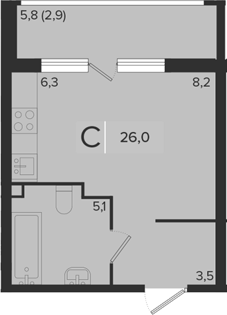 Студия, 23.1 м², 2/18 этаж, ЖК «Эрмитаж»