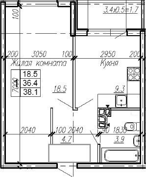 1-комн., 36.4 м², 4/4 этаж, ЖК «Эво»